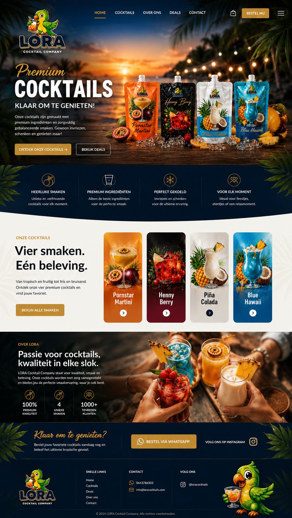 LORA Cocktail Company – Premium Cocktails website overzicht